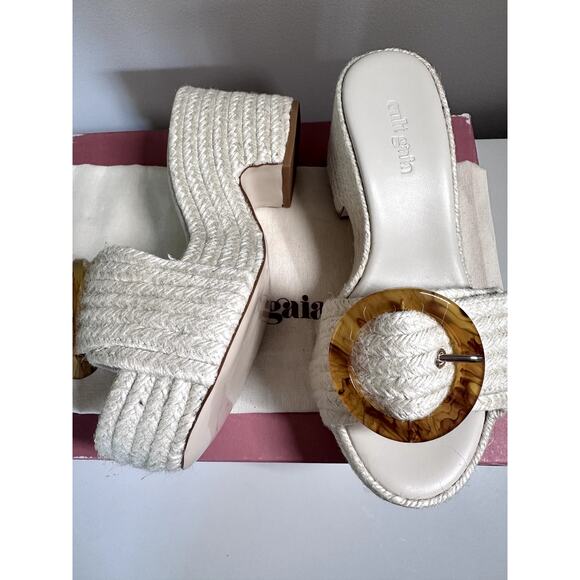 $458 Cult Gaia Sandals Slide Cleia Platform Off White Sz 36.5 Chunky heel Buckle - Picture 2 of 10